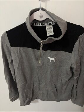 PINK Victoria's Secret Gray and Black Half-Zip Pullover with Dog Logo